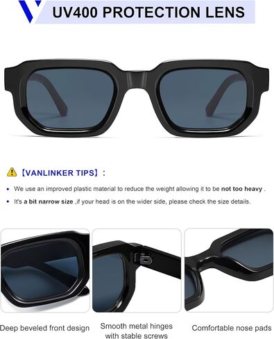 VANLINKER Retro Chunky Rectangle Sunglasses for Men Women Vintage Trendy Square Thick Sun Glasses VL9823 in Saudi Arabia
