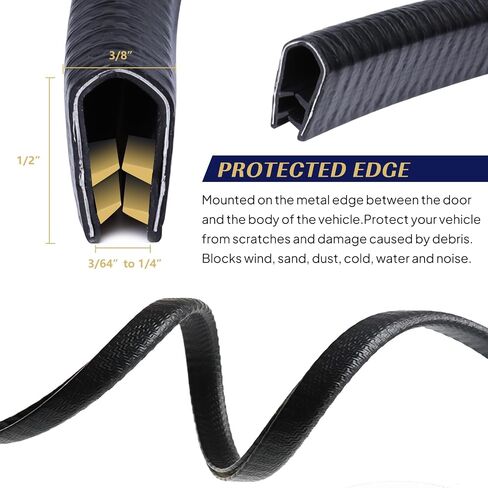 Black Edge Trim U-Channel Rubber Seal Edge Strip with Metal 1/2" X 3/8" - Fit Gap 3/64" to1/4 Car Door Edge Sealing Strip PVC Weather Stripping Metal Side Edge Protector - 26Ft in Saudi Arabia