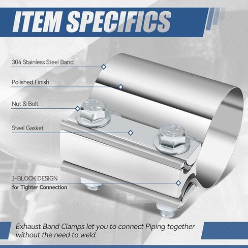 (عبوة من قطعتين) كم مشابك كاتم صوت عادم بشريط مفصل بمؤخرة 3 بوصات، استخدام عالمي لأنبوب القطر الخارجي 3 بوصات، من الفولاذ المقاوم للصدأ in Kuwait