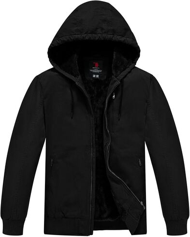 Rdruko Men's Work Jackets Flannel Lined Insulated Cotton Workwear Hooded Winter Coats in Kuwait