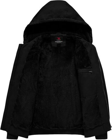 Rdruko Men's Work Jackets Flannel Lined Insulated Cotton Workwear Hooded Winter Coats in Kuwait
