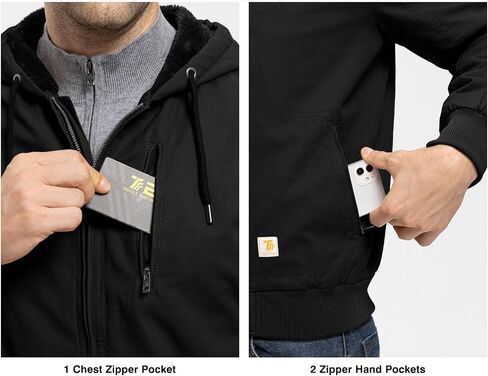 Rdruko Men's Work Jackets Flannel Lined Insulated Cotton Workwear Hooded Winter Coats in Kuwait