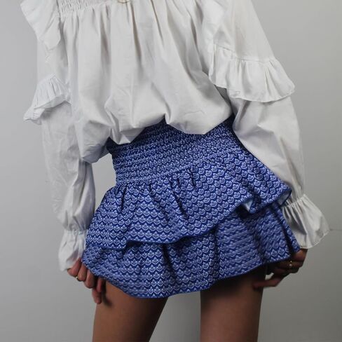 Women Layered Ruffle Hem Skirt Floral Boho Mini Skirt Smocked A Line Pleated Skirt Tiered Short Skirt in Saudi Arabia