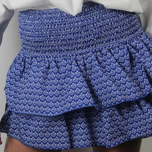 Women Layered Ruffle Hem Skirt Floral Boho Mini Skirt Smocked A Line Pleated Skirt Tiered Short Skirt in Saudi Arabia