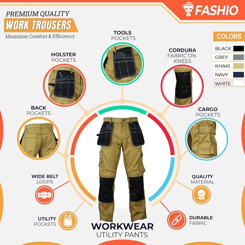 Fashio Mens Construction Pants Carpenter Utility Tool Pockets Cordura Knee Reinforced Work Wear Pants Safety Trousers in Saudi Arabia