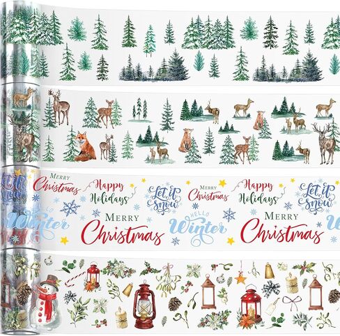Sayglossy 4 Rolls Winter Christmas Tree Washi Tape Set Merry Christmas Now Pre-Cut Snowman Stickers Greenery Winter Forest Tape Mistletoe Elk Stickers for Scrapbook DIY Craft Gift Wrapping Supplies in Saudi Arabia