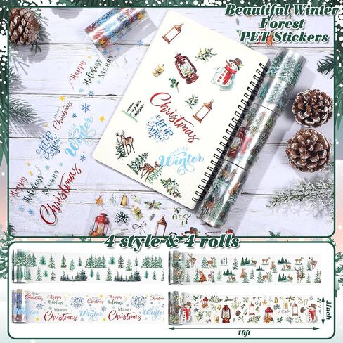 Sayglossy 4 Rolls Winter Christmas Tree Washi Tape Set Merry Christmas Now Pre-Cut Snowman Stickers Greenery Winter Forest Tape Mistletoe Elk Stickers for Scrapbook DIY Craft Gift Wrapping Supplies in Saudi Arabia