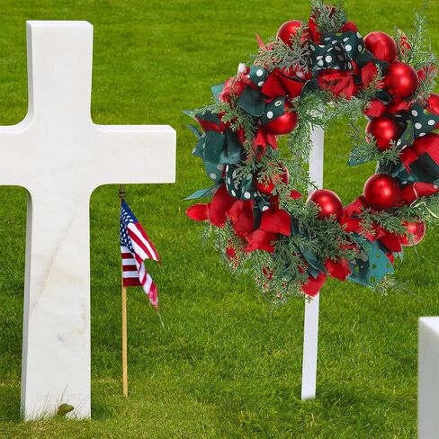 Therwen 2 جهاز كمبيوتر شخصى عيد الميلاد إكليل إكليل حامل إكليل حامل للمقبرة في الأرض علامة إكليل إكليل شماعات لعيد الميلاد التذكاري يوم قبر الديكور، أبيض in Kuwait