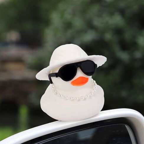 wonuu Pink Cute Car Accessories for Women interior, Rubber Duck, Car Decor Dashboard Decorations Rubber Ducky Pearl Neacklace Car Ducks Rubber Duckies, BG-whiteduck-footballhat-pearl in Saudi Arabia
