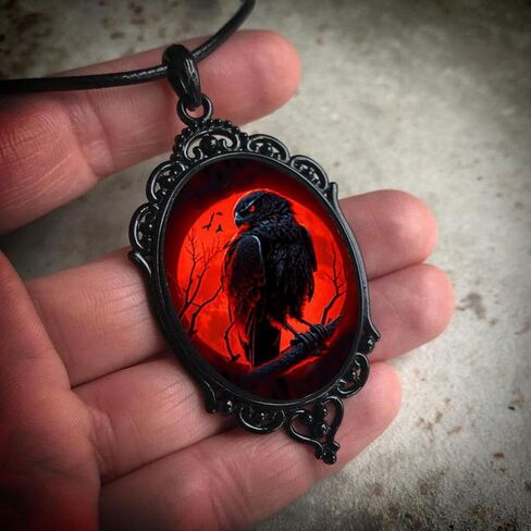 Halloween Earrings Necklace Set Gothic Raven Earrings Punk Raven Glass Pendant Necklace Victoria Witch Earrings Necklace Gothic Halloween Jewelry Set Halloween Costume Accessories Jewelry for Women in Saudi Arabia