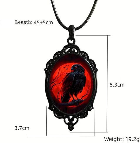 Halloween Earrings Necklace Set Gothic Raven Earrings Punk Raven Glass Pendant Necklace Victoria Witch Earrings Necklace Gothic Halloween Jewelry Set Halloween Costume Accessories Jewelry for Women in Saudi Arabia
