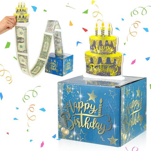 ASTER Birthday Money Box for Cash Gift - Happy Birthday Gift Box with Magic Pull Out Money Rolls - Novelty Money Gift Boxes - Surprise Money Roll Gift for Birthday Decoration Party Supplies(Black) in Kuwait