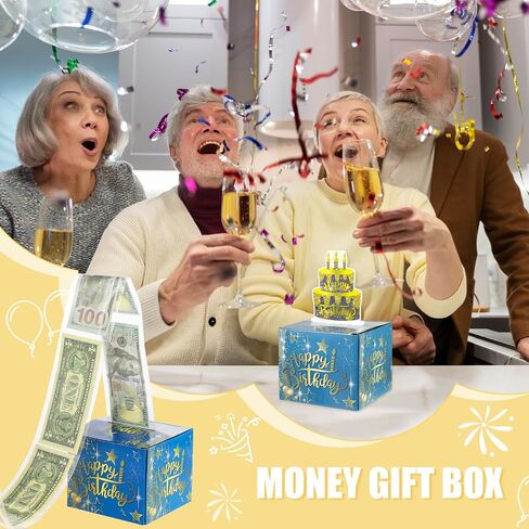 ASTER Birthday Money Box for Cash Gift - Happy Birthday Gift Box with Magic Pull Out Money Rolls - Novelty Money Gift Boxes - Surprise Money Roll Gift for Birthday Decoration Party Supplies(Black) in Kuwait