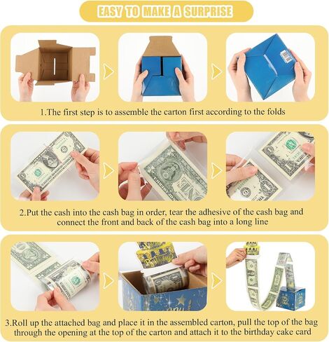 ASTER Birthday Money Box for Cash Gift - Happy Birthday Gift Box with Magic Pull Out Money Rolls - Novelty Money Gift Boxes - Surprise Money Roll Gift for Birthday Decoration Party Supplies(Black) in Kuwait