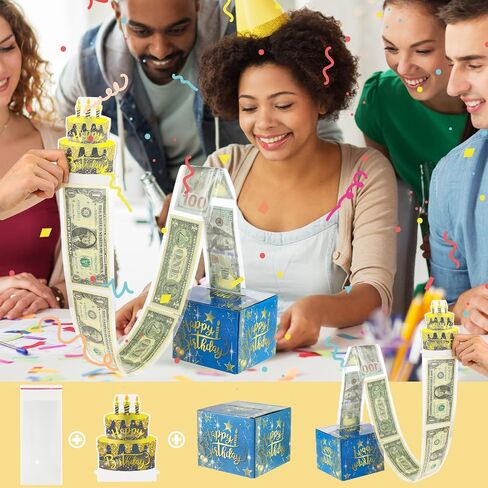 ASTER Birthday Money Box for Cash Gift - Happy Birthday Gift Box with Magic Pull Out Money Rolls - Novelty Money Gift Boxes - Surprise Money Roll Gift for Birthday Decoration Party Supplies(Black) in Kuwait