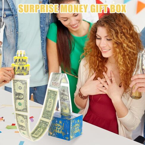ASTER Birthday Money Box for Cash Gift - Happy Birthday Gift Box with Magic Pull Out Money Rolls - Novelty Money Gift Boxes - Surprise Money Roll Gift for Birthday Decoration Party Supplies(Black) in Kuwait