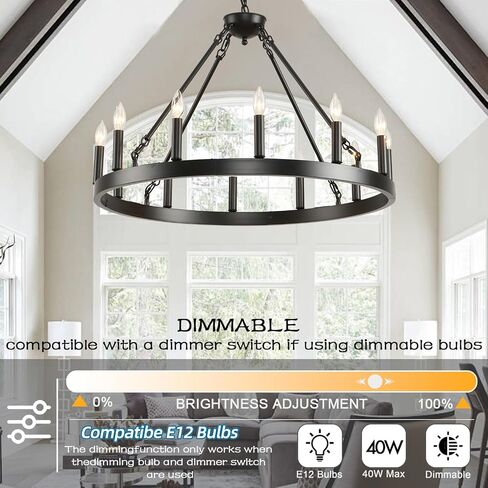 40" Large Wagon Wheel Chandelier Farmhouse,Black Rustic Vintage Chandelier,Industrial Round White Candle Pendant Lighting for High Ceilings Porch Dining Room Kitchen Living Room Foyer in Saudi Arabia