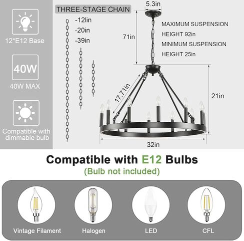 40" Large Wagon Wheel Chandelier Farmhouse,Black Rustic Vintage Chandelier,Industrial Round White Candle Pendant Lighting for High Ceilings Porch Dining Room Kitchen Living Room Foyer in Saudi Arabia
