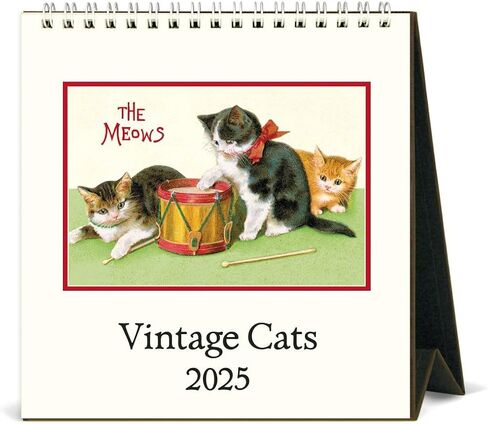 Cavallini 2025 Vintage Cats Easel Desk Calendar, 6 x 6.5 Inches, 12 Month Page-A-Month Standing Desk Calendar, Vintage-style Cat and Kitten Illustrations, Small and Cute Desktop Flip Calendar 2025 in Saudi Arabia