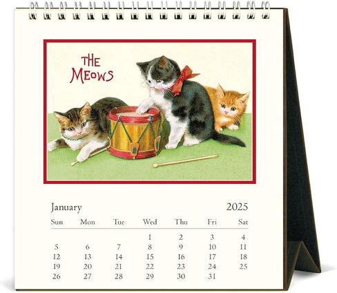 Cavallini 2025 Vintage Cats Easel Desk Calendar, 6 x 6.5 Inches, 12 Month Page-A-Month Standing Desk Calendar, Vintage-style Cat and Kitten Illustrations, Small and Cute Desktop Flip Calendar 2025 in Saudi Arabia
