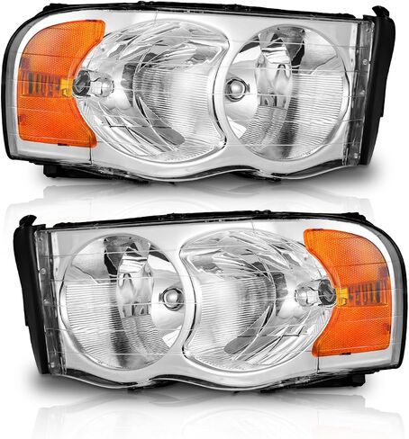 Headlight for 02-05 Dodge Ram 1500 Pickup Headlamp for 03-05 Dodge Ram 2500/3500 Pickup Pair Black Housing Amber Reflector Left+Right Side in Saudi Arabia