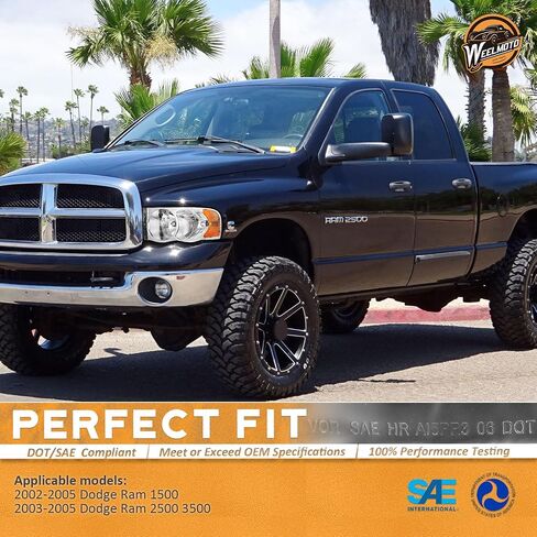 Headlight for 02-05 Dodge Ram 1500 Pickup Headlamp for 03-05 Dodge Ram 2500/3500 Pickup Pair Black Housing Amber Reflector Left+Right Side in Saudi Arabia
