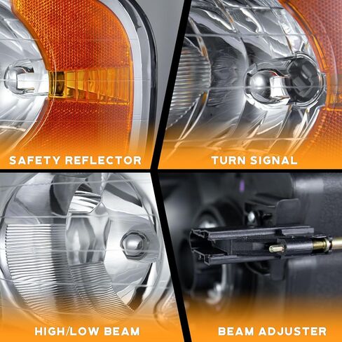 Headlight for 02-05 Dodge Ram 1500 Pickup Headlamp for 03-05 Dodge Ram 2500/3500 Pickup Pair Black Housing Amber Reflector Left+Right Side in Saudi Arabia