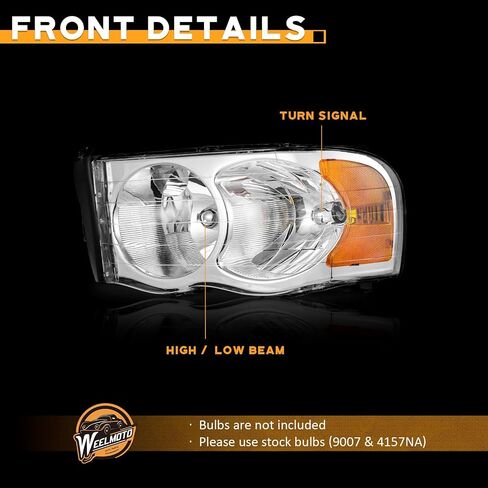 Headlight for 02-05 Dodge Ram 1500 Pickup Headlamp for 03-05 Dodge Ram 2500/3500 Pickup Pair Black Housing Amber Reflector Left+Right Side in Saudi Arabia