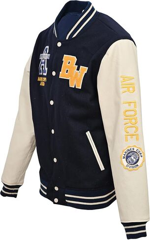 Varsity Leather Jacket Men's Wool Body with Leather Sleeves Embroidered Badges Retro Bomber Style in Saudi Arabia