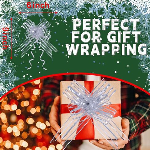 20 Pieces Pull Bow, 6 Inch Organza Large Gift Bow, Christmas, Party Birthday Gift Wedding Ribbon Bows for Wrapping Boxes or Flower Decorations, Valentine's Day Gift Decorations (Silver) in Saudi Arabia
