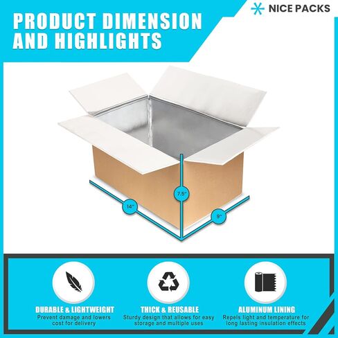 Nice Packs-Insulated Shipping Box-Reusable Cooler Box with Insulation for Frozen Food- Aluminum Moving Box-Frozen Food Cold Box-Dry Cooler Boxes in Saudi Arabia