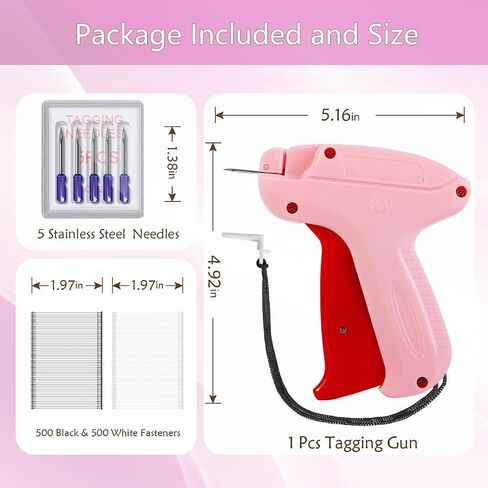 Tagging Gun for Clothing- Includes 6 Needle,Comes with 500 Black & 500 White Fasteners,Retail Hang Tag Gun for Shops, Boutiques, Warehouse and Yard Sale Hang Price Tag Gun.(Pink) in Saudi Arabia