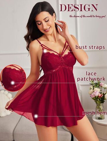 Avidlove Lingerie for Women Mesh Lace Babydoll Wedding Lingeries Deep V Neck Boudoir Outfits Sexy Chemise Nightie in Saudi Arabia