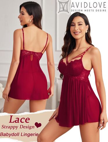 Avidlove Lingerie for Women Mesh Lace Babydoll Wedding Lingeries Deep V Neck Boudoir Outfits Sexy Chemise Nightie in Saudi Arabia