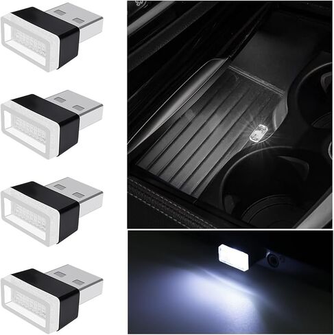 Mandark 4PCS USB LED Car Interior Atmosphere Lamp, Plug-in USB Interface Vehicle Decor Night Light, Portable Mini Automotive Ambient Lighting Kits, Universal for SUV, Sedan, Truck (White) in Saudi Arabia