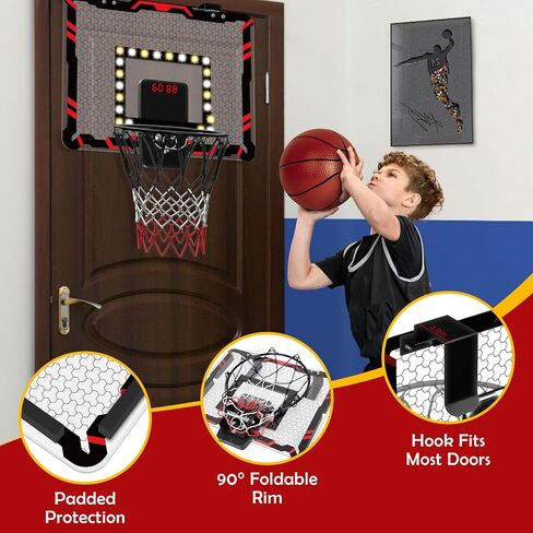 طوق كرة السلة الداخلي LED - ألعاب للأولاد بعمر 5 6 7 8 9 10 11 12 عامًا، غرفة صغيرة فوق الباب لكرة السلة لوحة النتائج الإلكترونية، ألعاب للأولاد للأعمار من 5 إلى 7 8-12، هدايا عيد ميلاد للأولاد المراهقين in Kuwait