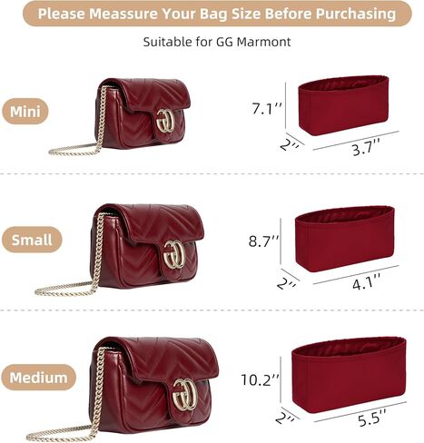 Purse Organizer Insert Fit GG Marmont Matelasse Shoulder Bag,Nylon Insert Purse Organizer with Zipper Pocket,Water Repellent,Keep Bag Shape and Clean in Saudi Arabia