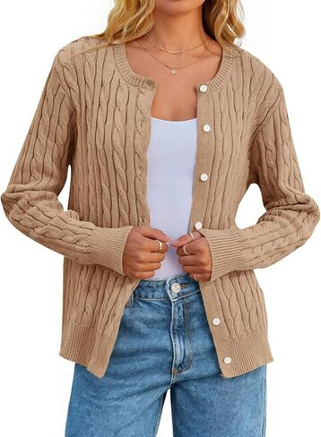 MEROKEETY Women's Cable Knit Open Front Cardigan Sweaters Fall Long Sleeve Button Down Soft Outwear in Kuwait