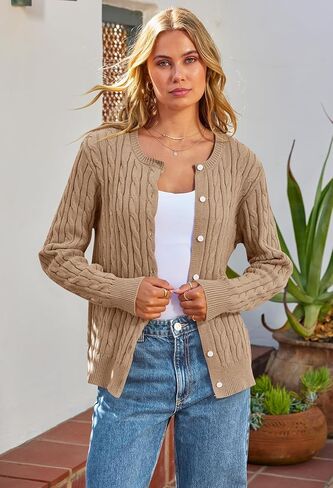 MEROKEETY Women's Cable Knit Open Front Cardigan Sweaters Fall Long Sleeve Button Down Soft Outwear in Kuwait