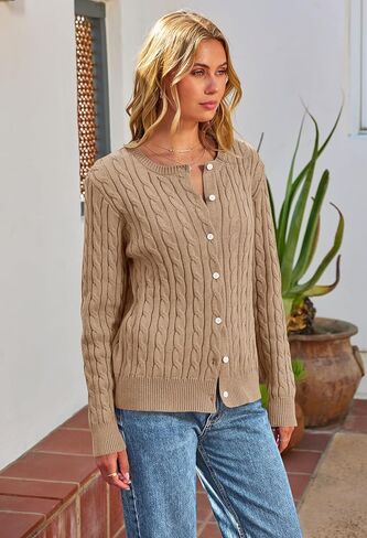 MEROKEETY Women's Cable Knit Open Front Cardigan Sweaters Fall Long Sleeve Button Down Soft Outwear in Kuwait