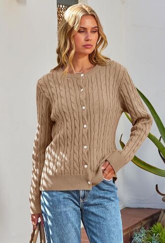 MEROKEETY Women's Cable Knit Open Front Cardigan Sweaters Fall Long Sleeve Button Down Soft Outwear in Kuwait