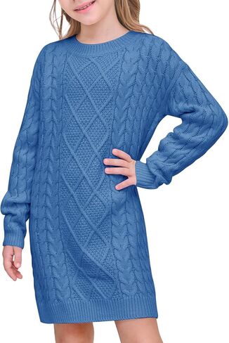 rrhss Girls Cable Knit Long Sleeve Sweater Dress Kids Fashion Fall Tunic Tops Outfits 3-12 Years in Kuwait