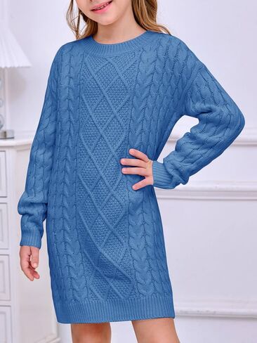 rrhss Girls Cable Knit Long Sleeve Sweater Dress Kids Fashion Fall Tunic Tops Outfits 3-12 Years in Kuwait