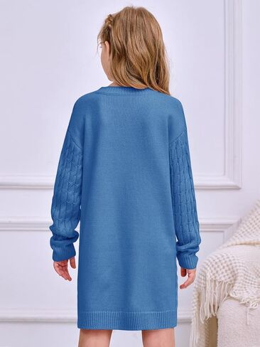 rrhss Girls Cable Knit Long Sleeve Sweater Dress Kids Fashion Fall Tunic Tops Outfits 3-12 Years in Kuwait