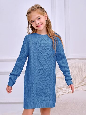 rrhss Girls Cable Knit Long Sleeve Sweater Dress Kids Fashion Fall Tunic Tops Outfits 3-12 Years in Kuwait