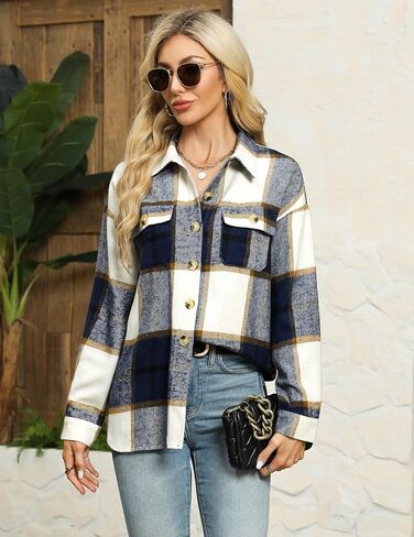 HOTOUCH Flannels for Women Shacket Jacket Fashion Plaid Button Down Shirt with Pocket Cropped 2024 Fall Coat Tops in Saudi Arabia
