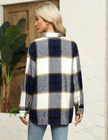 HOTOUCH Flannels for Women Shacket Jacket Fashion Plaid Button Down Shirt with Pocket Cropped 2024 Fall Coat Tops in Saudi Arabia