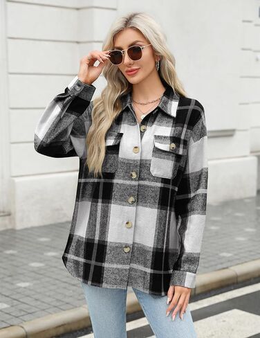 HOTOUCH Flannels for Women Shacket Jacket Fashion Plaid Button Down Shirt with Pocket Cropped 2024 Fall Coat Tops in Saudi Arabia