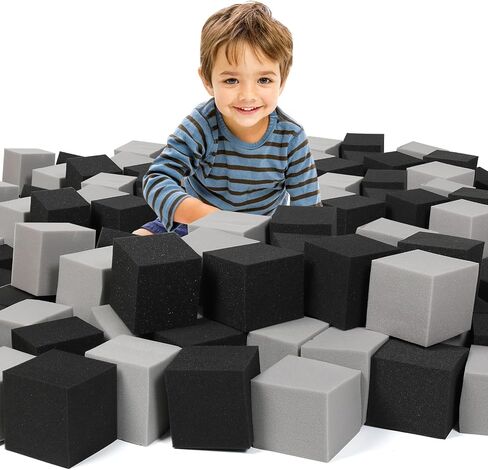 Foam Pit Cubes Blocks - 48PCS Sponge Form Cubes for Foam Ball Pits, Gymnastics, Freerunning and Parkour Courses, Skateboard Parks, BMX, Trampoline Arenas-Grey and black(5" x 5" x 5") in Saudi Arabia
