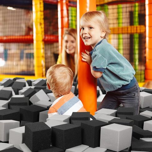 Foam Pit Cubes Blocks - 48PCS Sponge Form Cubes for Foam Ball Pits, Gymnastics, Freerunning and Parkour Courses, Skateboard Parks, BMX, Trampoline Arenas-Grey and black(5" x 5" x 5") in Saudi Arabia